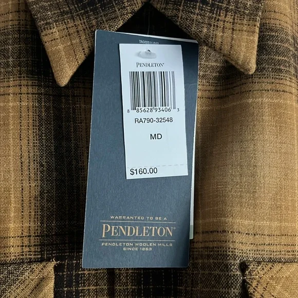 NWT Pendleton Board Shirt sz Medium Gold and grey Plaid Button-Up Shirt